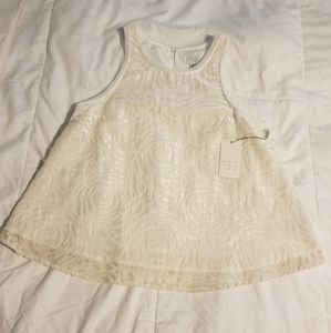 White tank with gold pin stripes rose pattern